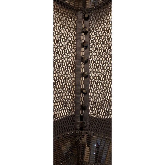 ST JOHN by Marie Gray: Black Dress Size 10 Long Sleeves Sequin Mesh Metallic - Picture 10 of 16